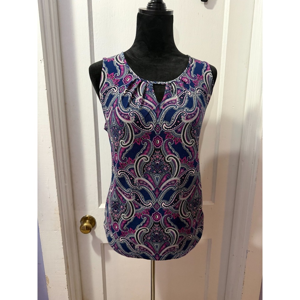 Ann Taylor Navy and Purple Paisley Tank Top in S